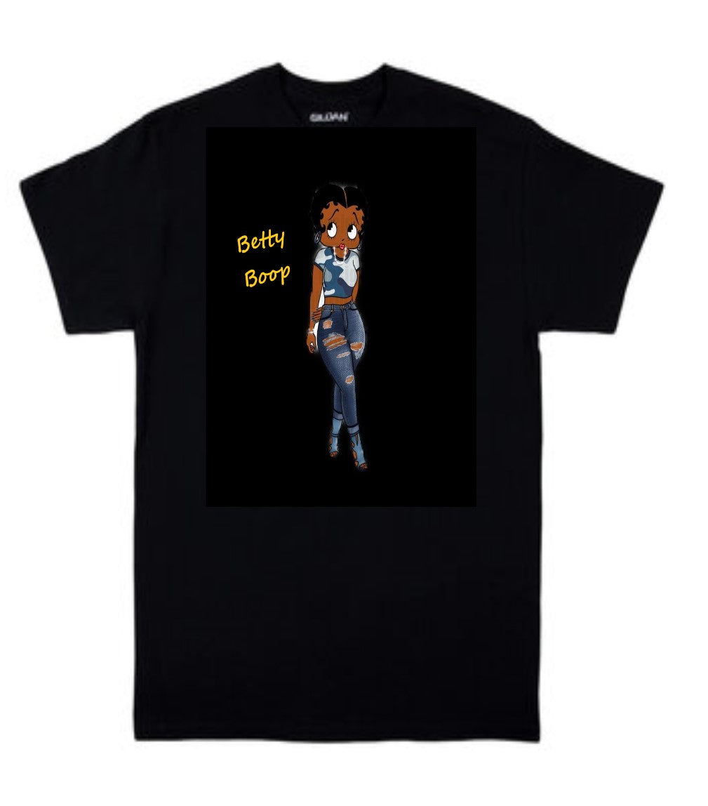 Black Betty Boop With Worn Jeans T-shirt