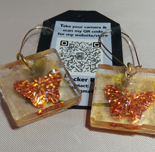 Orange Butterflies Pierced Earrings