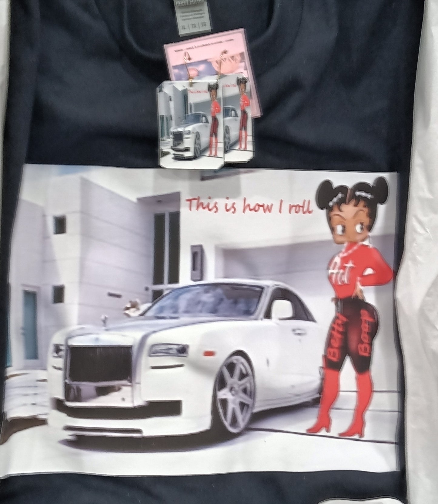 T- Roll01 - This Is How I Roll Betty Boop T-shirt (Earrings not included- purchase separate)